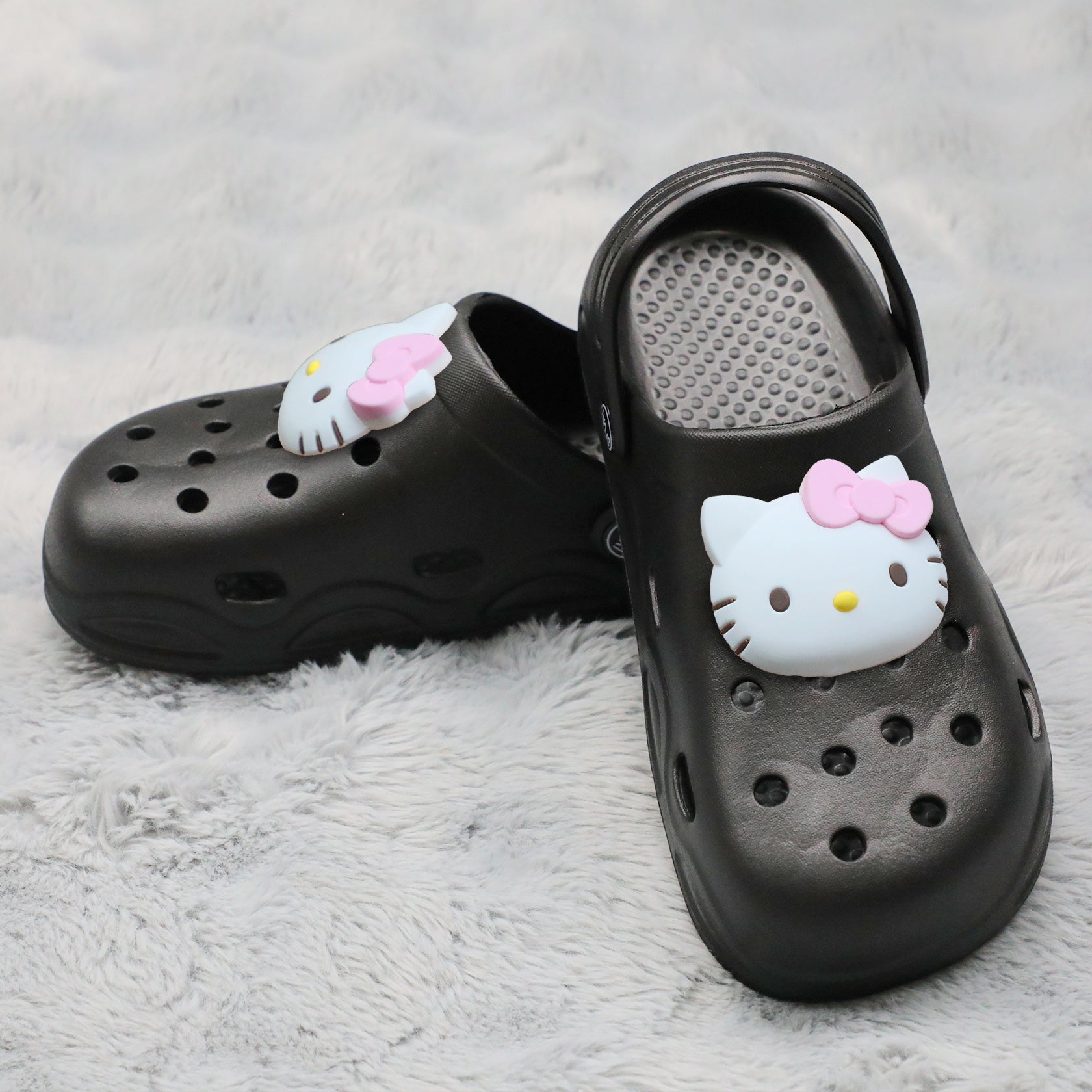 Women's Summer Black EVA Sandals with Pink Bows Flat Slippers