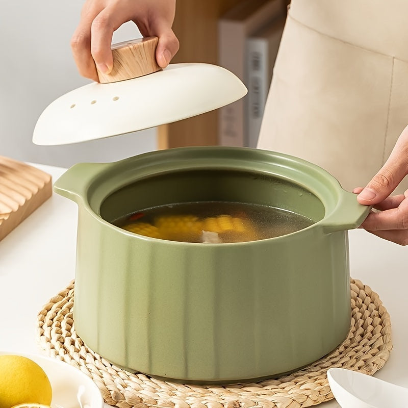 Large 2.8L Green Ceramic Casserole with Handle Non-Stick Cooking Pot