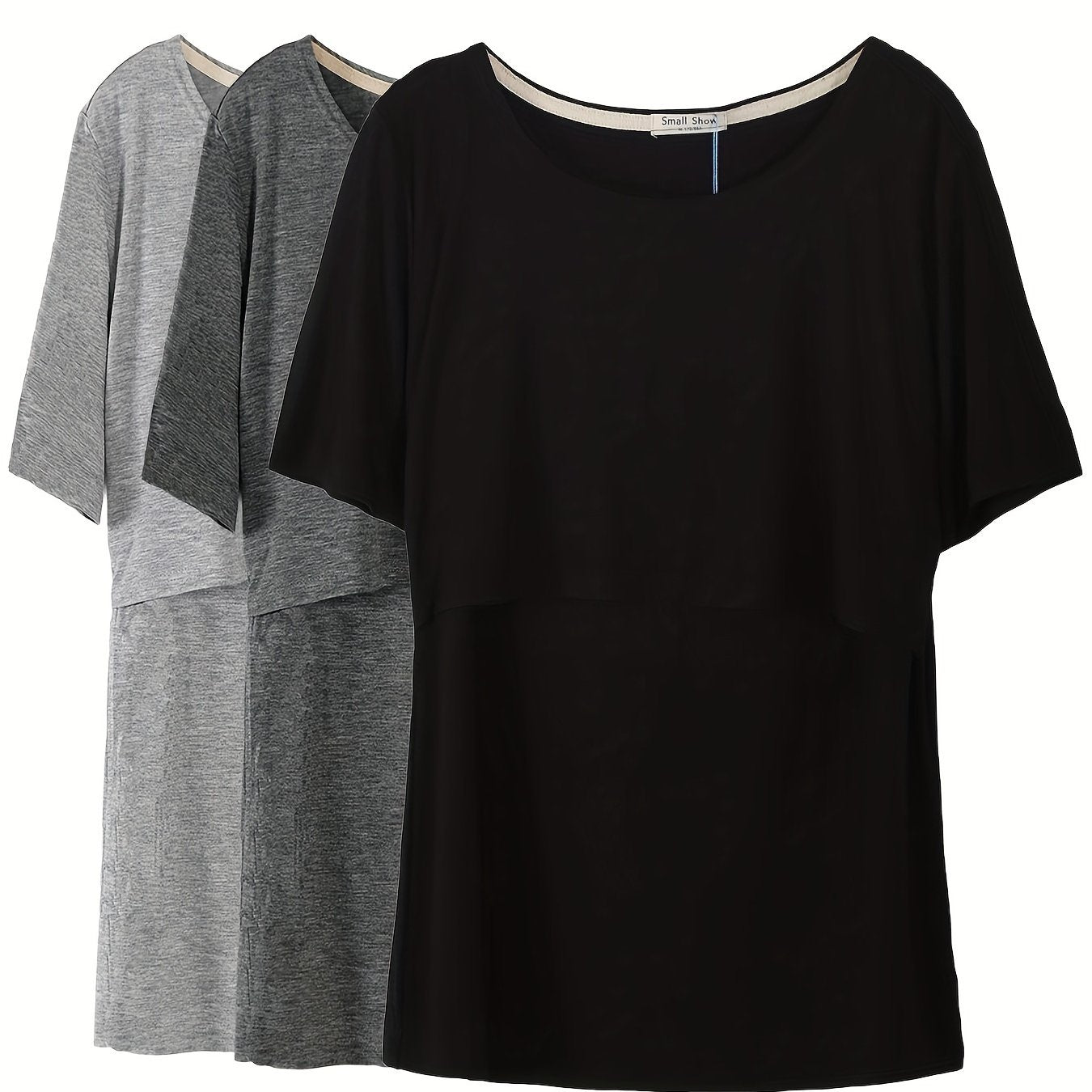 Women's Maternity Short Sleeve T-Shirts Set for Breastfeeding Summer Polyester Solid