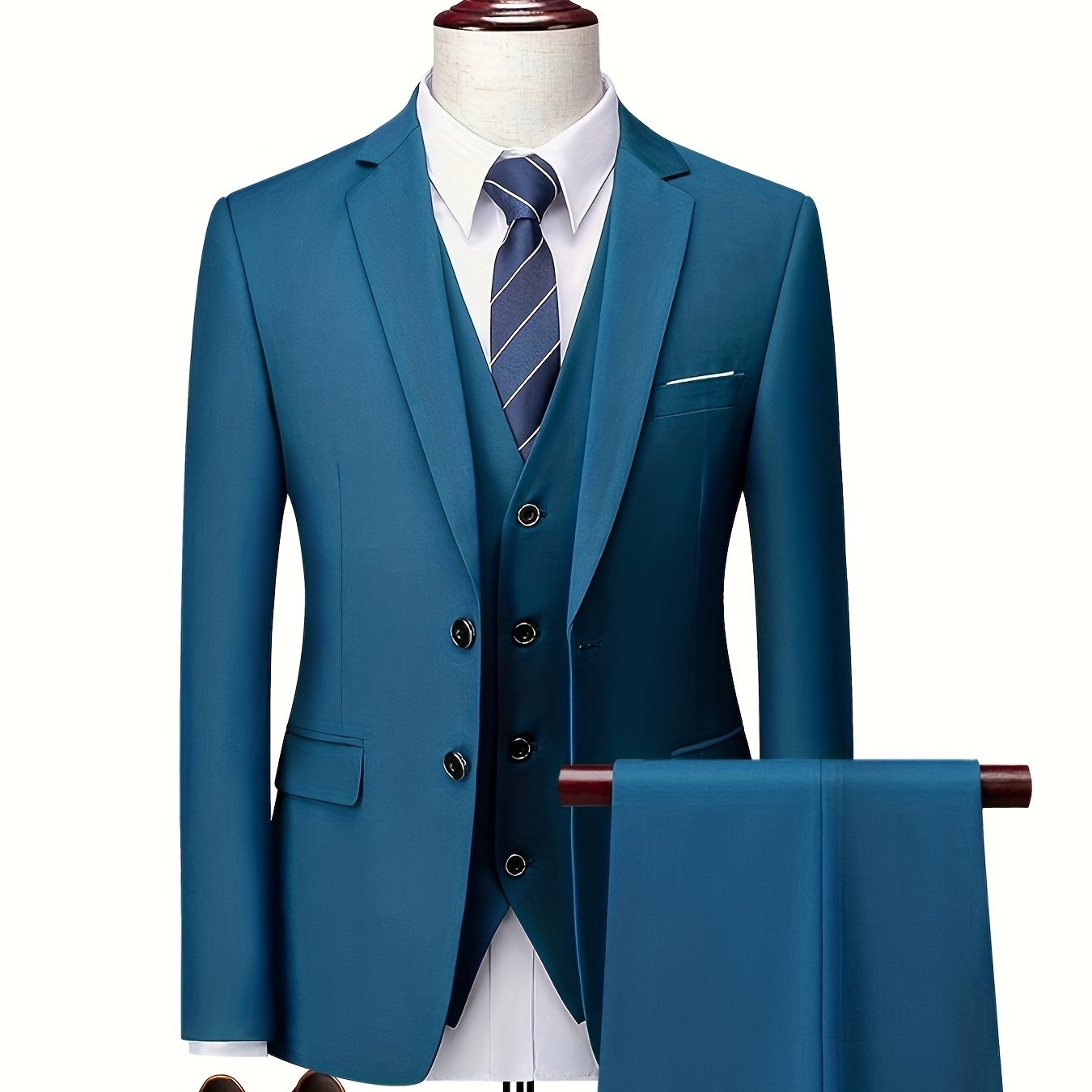 Мужской деловой костюм с узким кроем, 3 предмета, полиэстер, вискоза, однотонная эластичная ткань