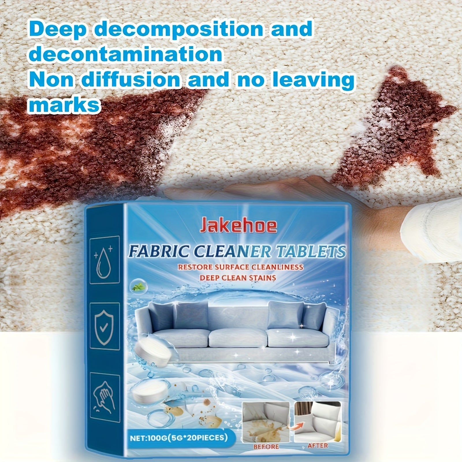 20 Pack Fabric Cleaner Tablets with Citric Acid for Upholstery and Couch Deep Cleaning