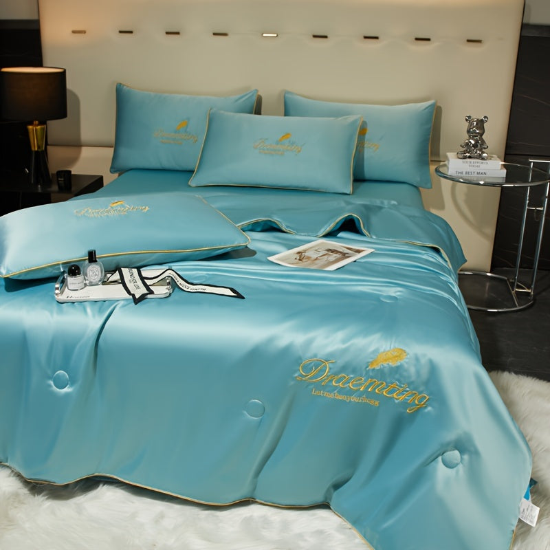 Yumshoq va teriga do'st yozgi ko'rpa bir rangda.