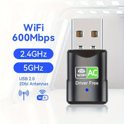 Двухдиапазонный беспроводной USB-адаптер сети 600 Мбит/с, Plug and Play, совместим с Windows XP, 7, 8, 8.1, 10, 11