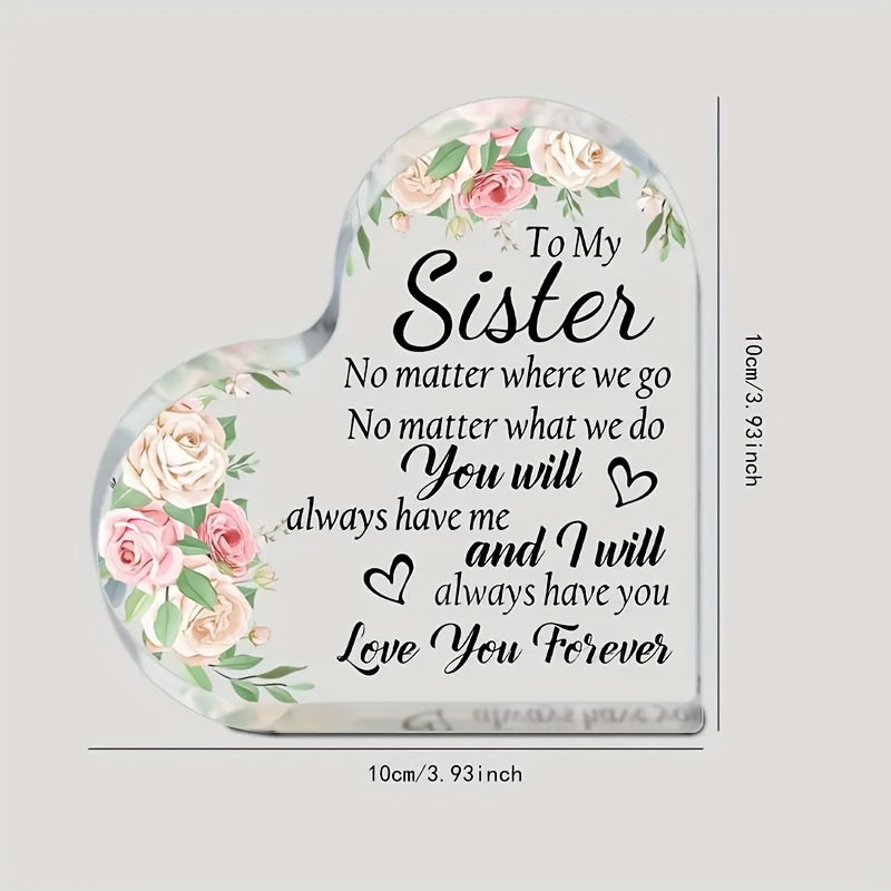 Acrylic Heart-Shaped Plaque with Pink Flower Print for Female Friendship and Gifts