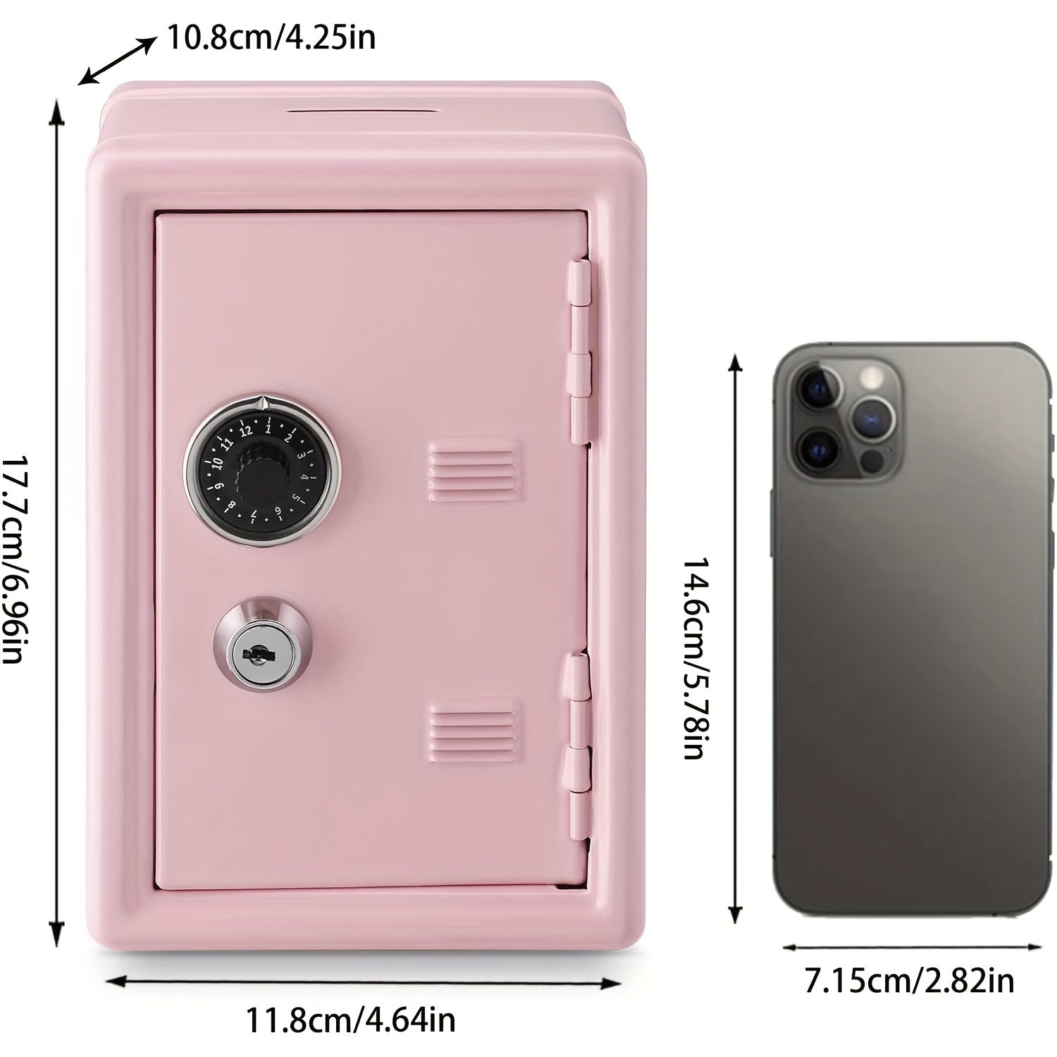 Metal Piggy Bank with Key and Combination Lock for Coins Gift