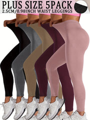 Plus Size Women Sports Leggings Set 5 Pack, Super Soft, Yoga Workout