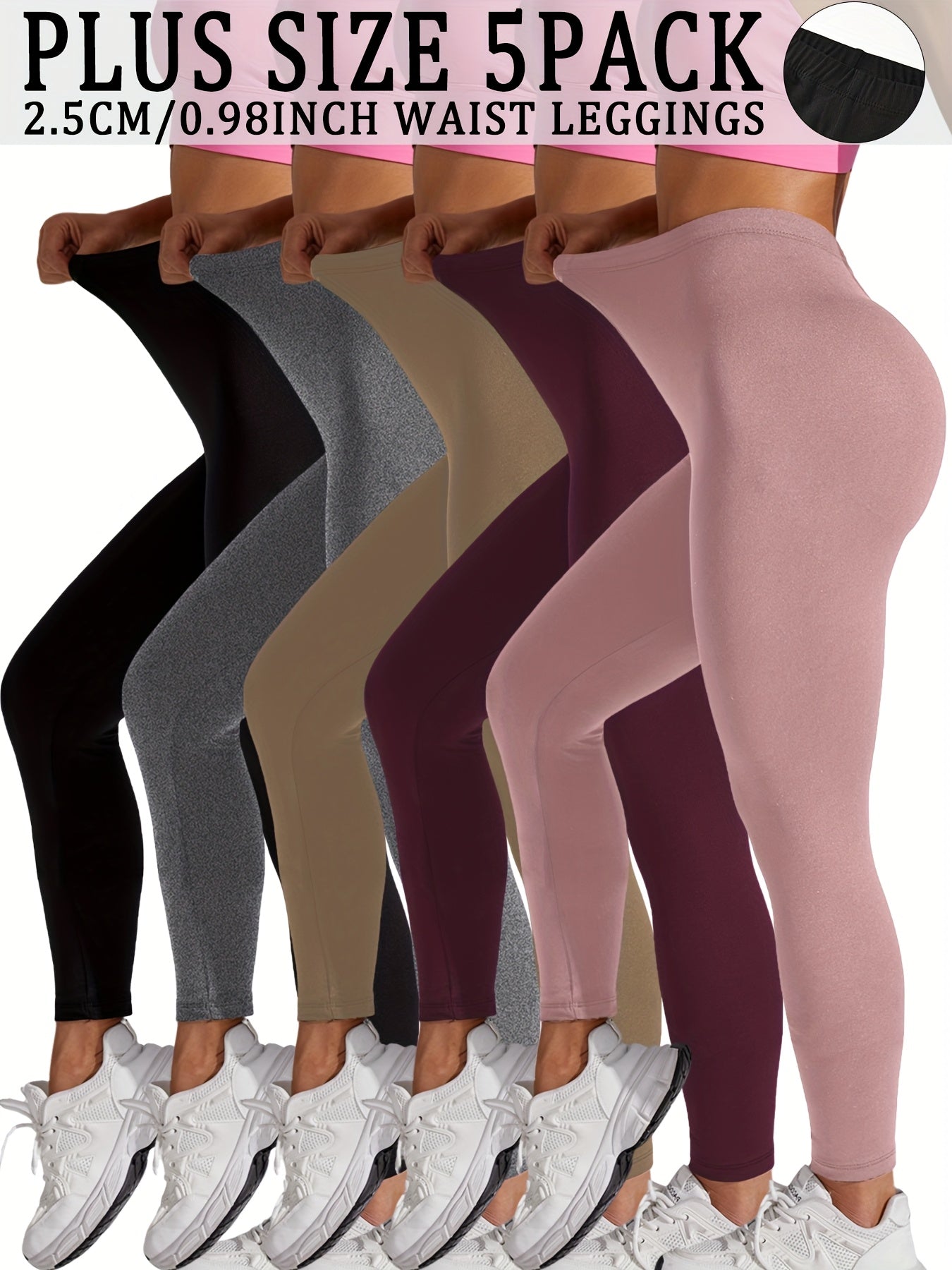Plus Size Women Sports Leggings Set 5 Pack, Super Soft, Yoga Workout