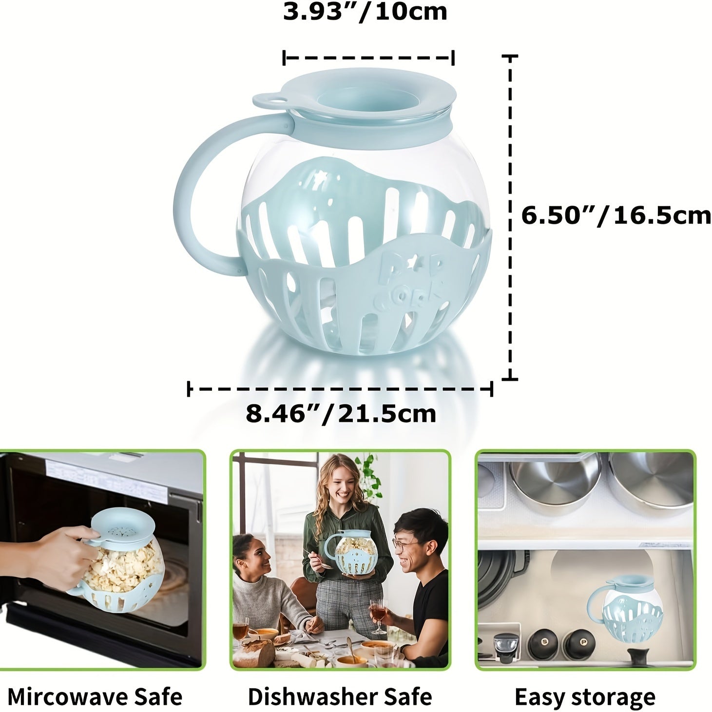 Microwave Popcorn Popper 2.25 Quart Borosilicate Glass Hot Air Maker