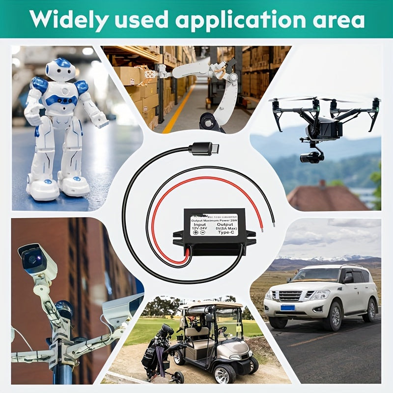 Adaptador de corriente USB Type-C de 12V/24V a 5V para Raspberry Pi, teléfonos móviles y coches