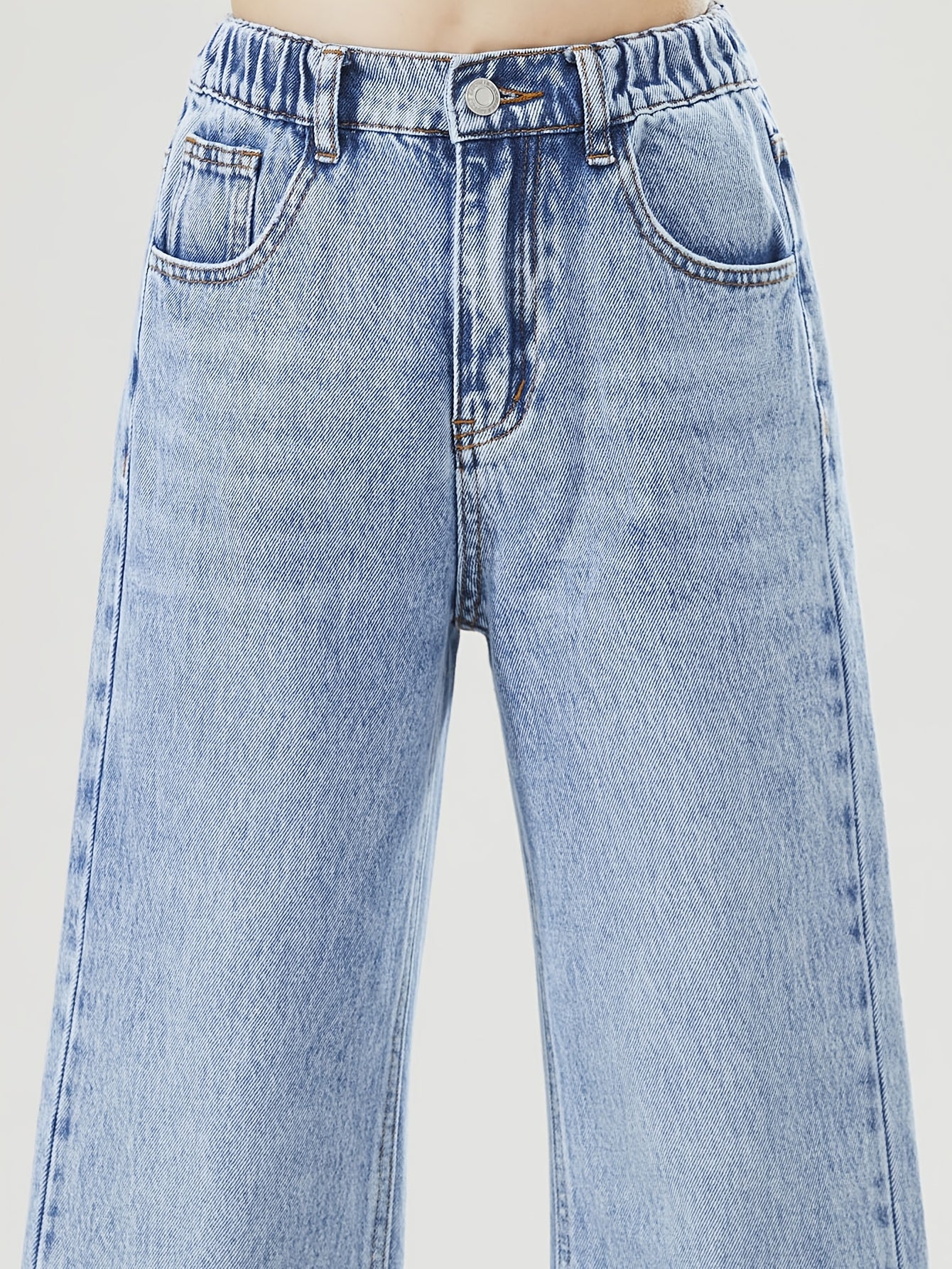 Kids' Denim Pants Girls Relaxed Fit Straight Leg Long Length Woven Cotton