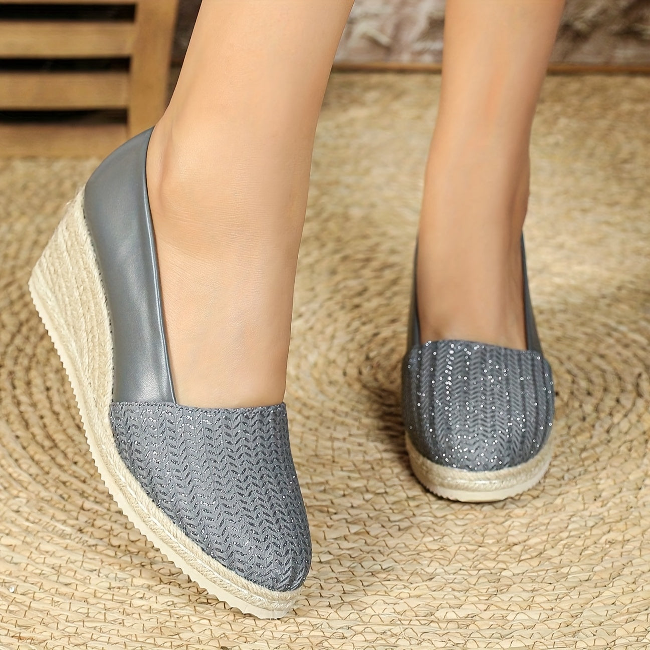 Women’s Casual Striped Wedge Heels with Spike Embellishments Synthetic Platform Shoes