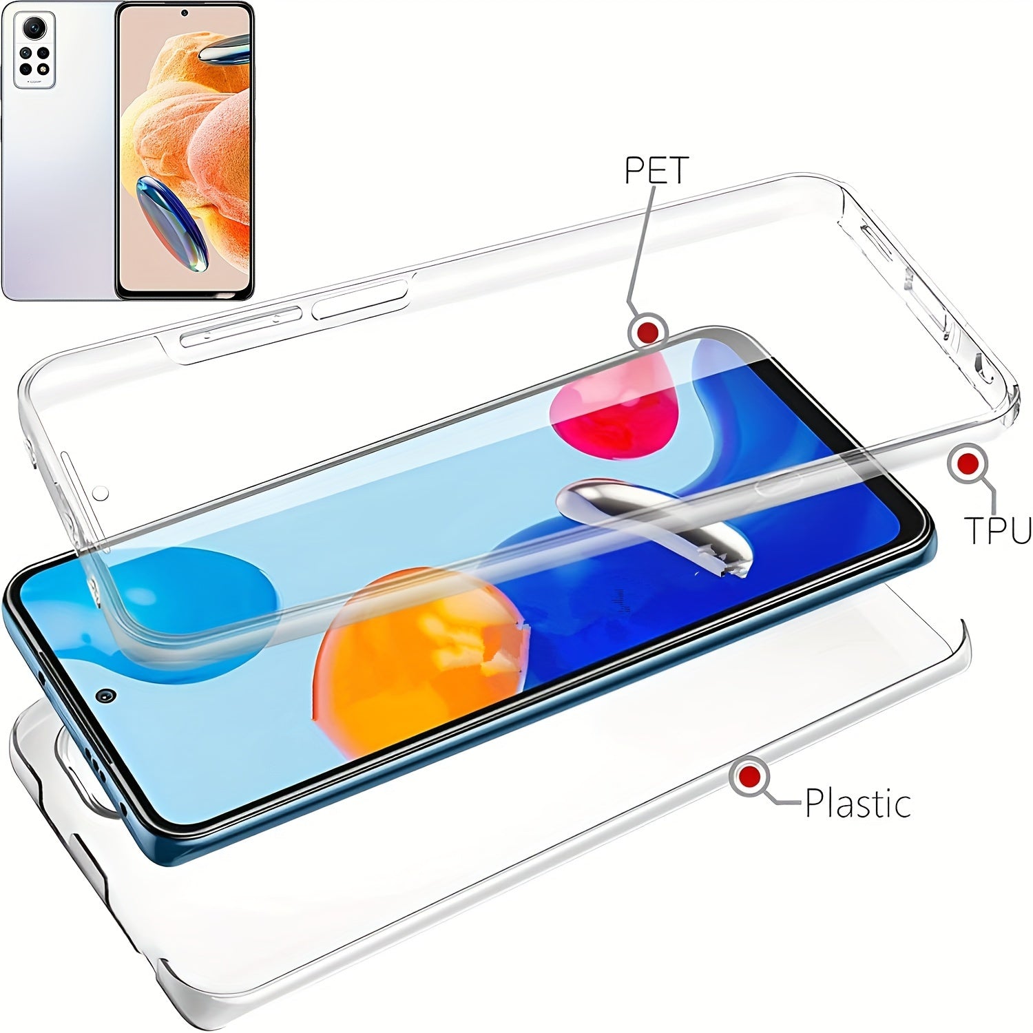 360 Full Body Phone Case for Xiaomi Models with Double Transparent Cover and Screen Protector