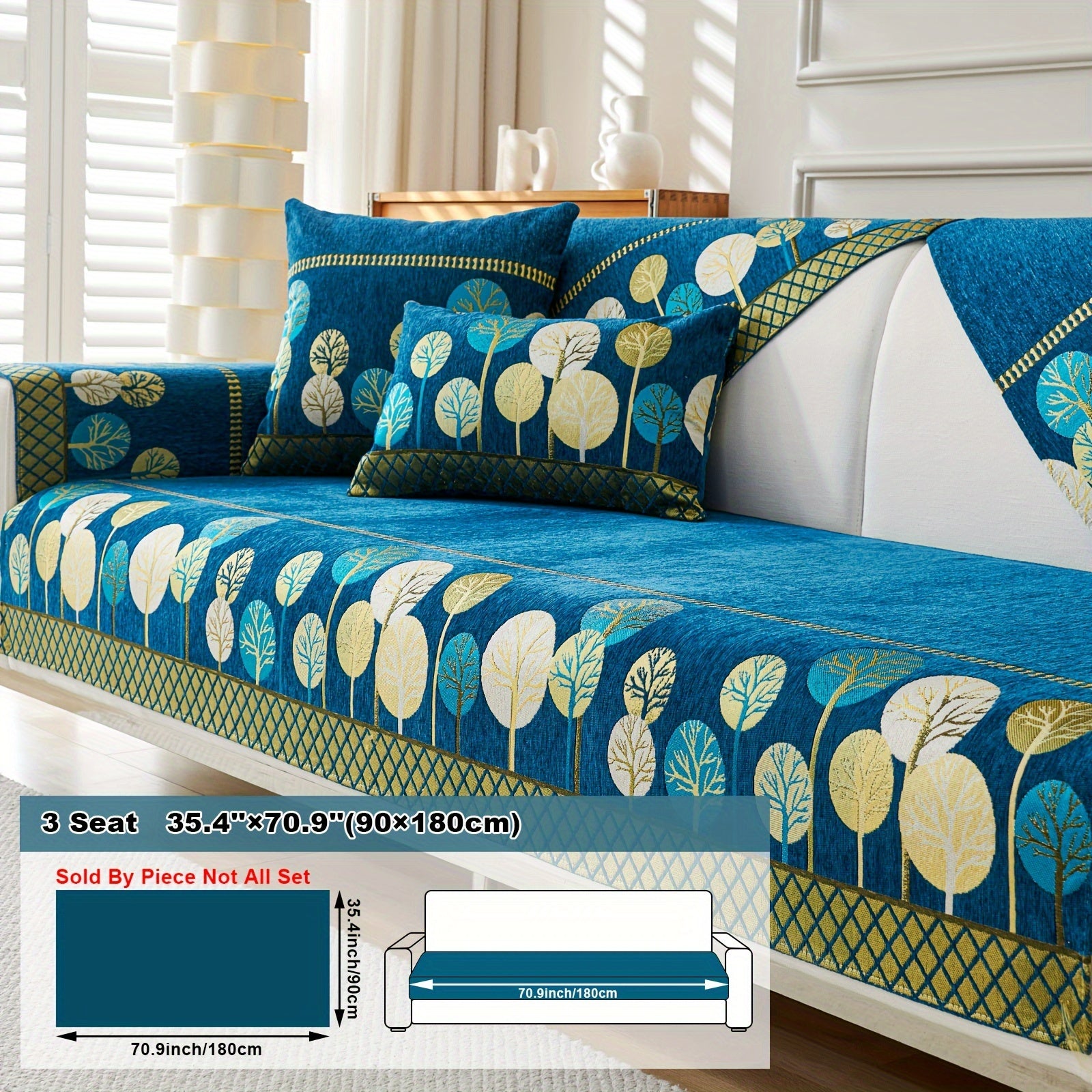 Boho Style Sofa Cushion with Moon and Tree Design Chenille All-Season Pet-Friendly Soft Modern