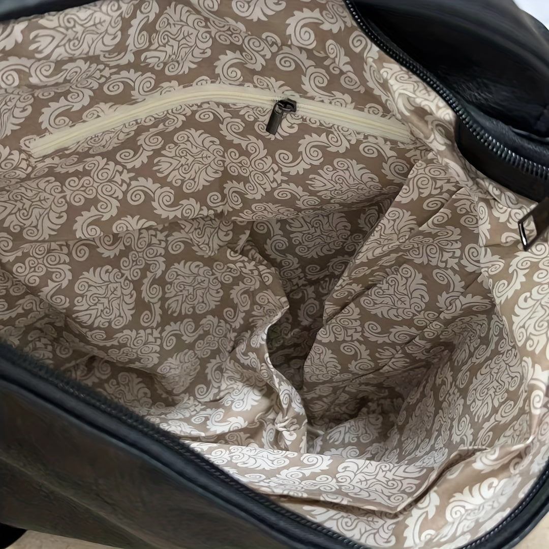 3-ta qismli ayollar uchun yelka hobo crossbody sumkasi to'plami, qora PU, kundalik sumka