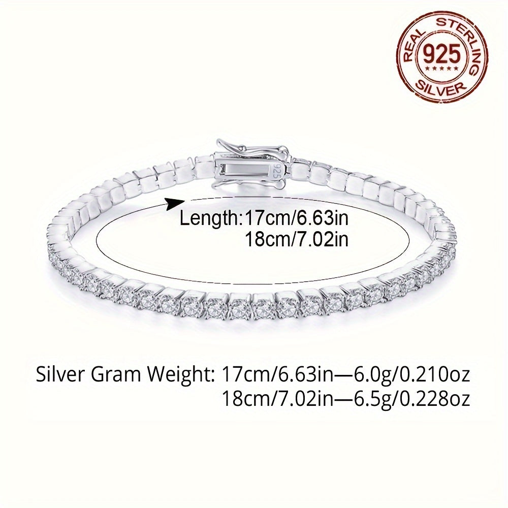 Sterling Silver Tennis Bracelet with White Cubic Zirconia 3mm Secure Clasp