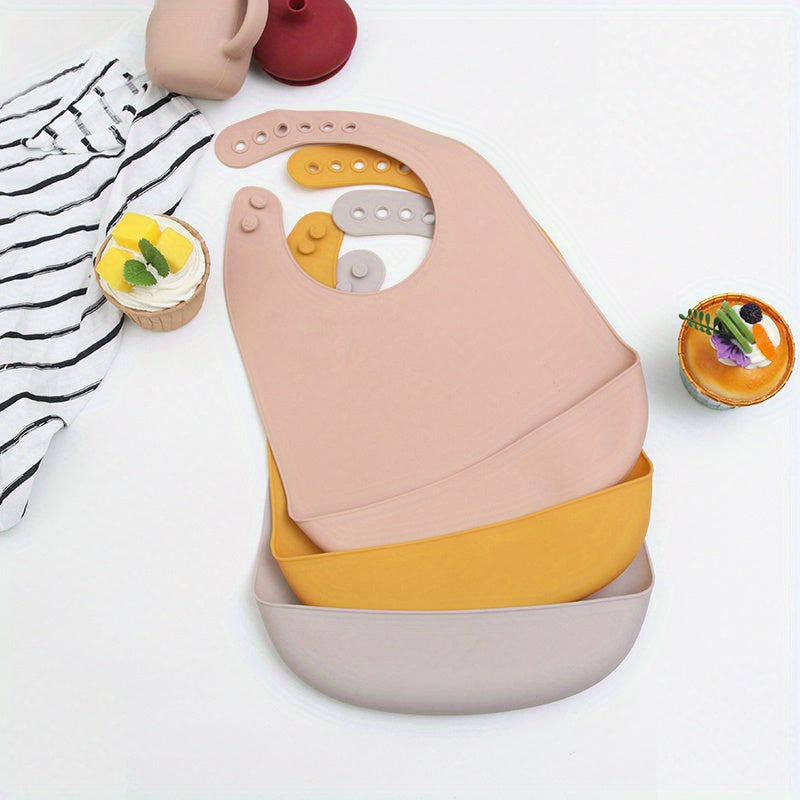 Set of 3 Unisex Food Grade Silicone Baby Bibs for Feeding