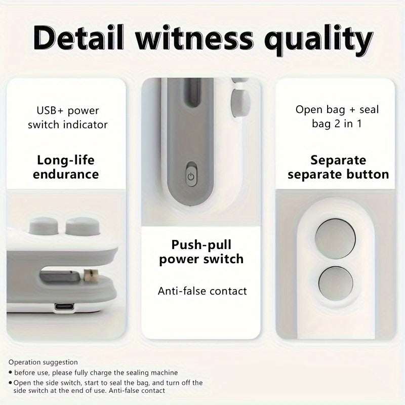 Sellador de bolsas de aperitivo mini con cortador incorporado, sellador de vacío portátil para alimentos y bolsas de plástico