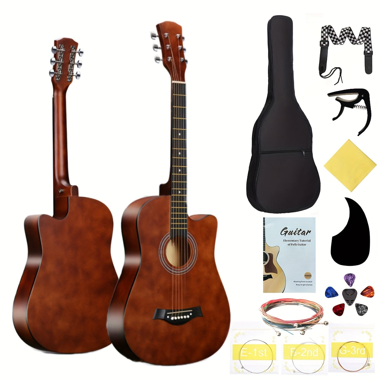 38-Inch Acoustic Guitar Starter Kit for Beginners with Backpack Strap Capo Picks Strings Cloth