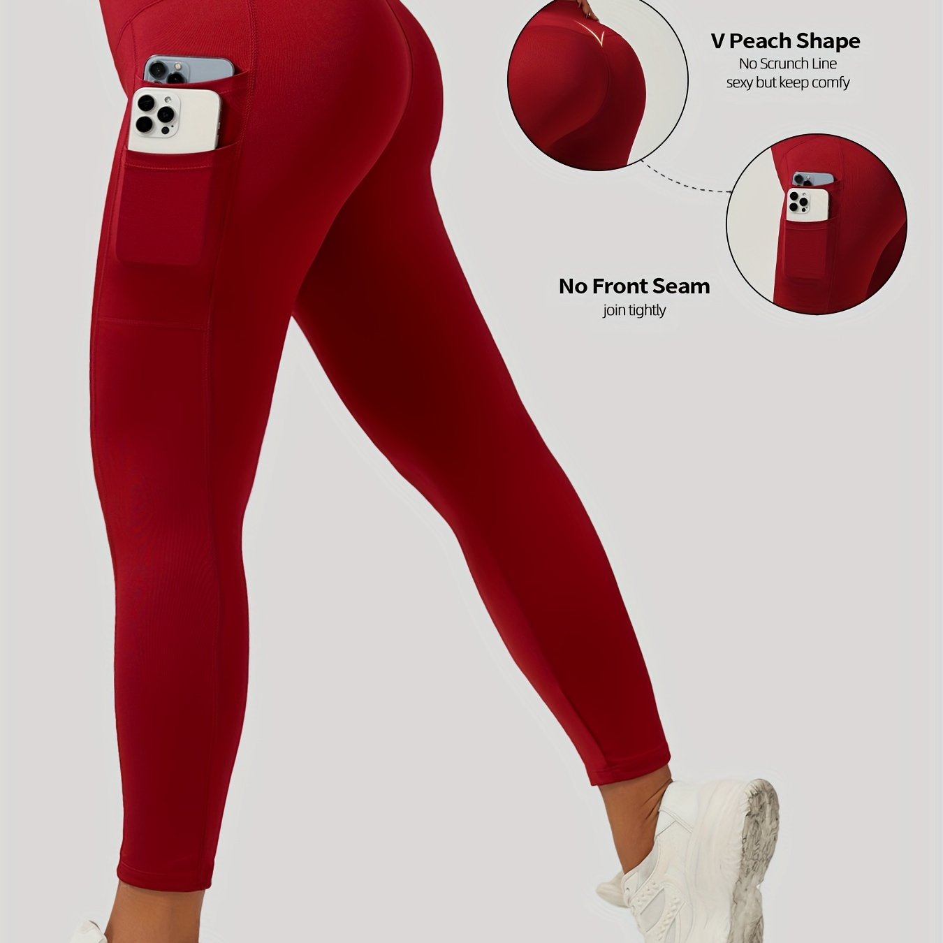 Women's High-Waisted Yoga Leggings 7/8 Length V-Shaped Pockets Workout Pants