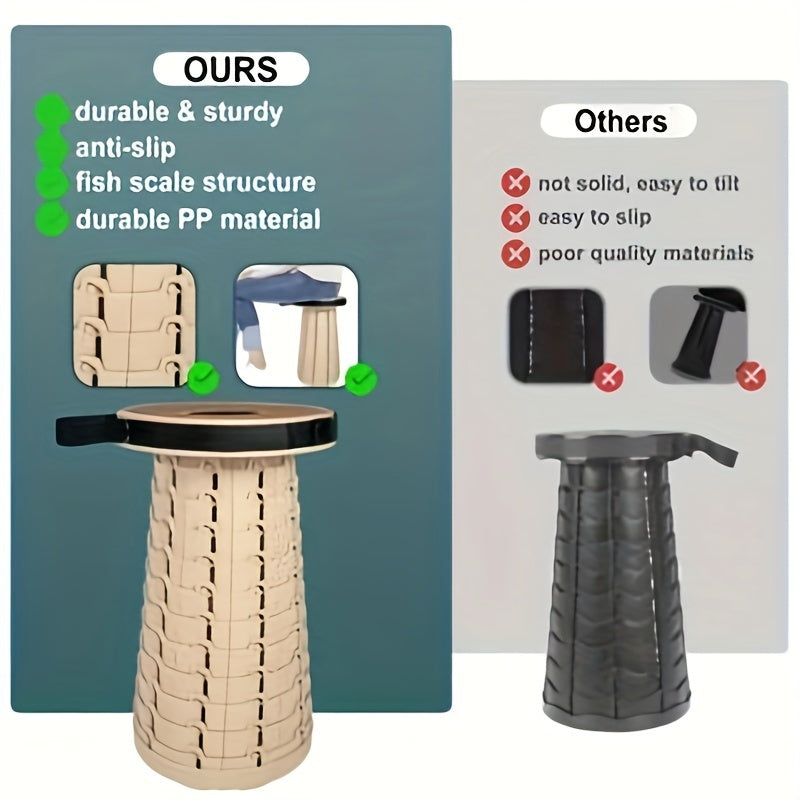 Portable Folding Stool with PU Cushion, 12-Level Adjustable, 226.8KG Capacity for Outdoor Activities