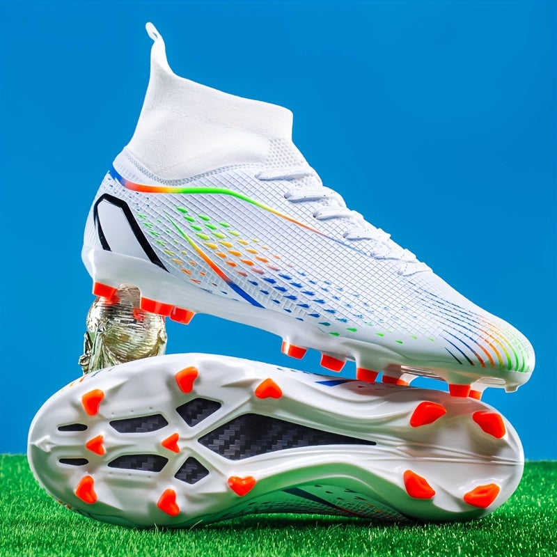 Men's Soccer Cleats FG All-Season Outdoor Sports PU Upper TPU Sole EVA Insole Non-Slip Lace-Up