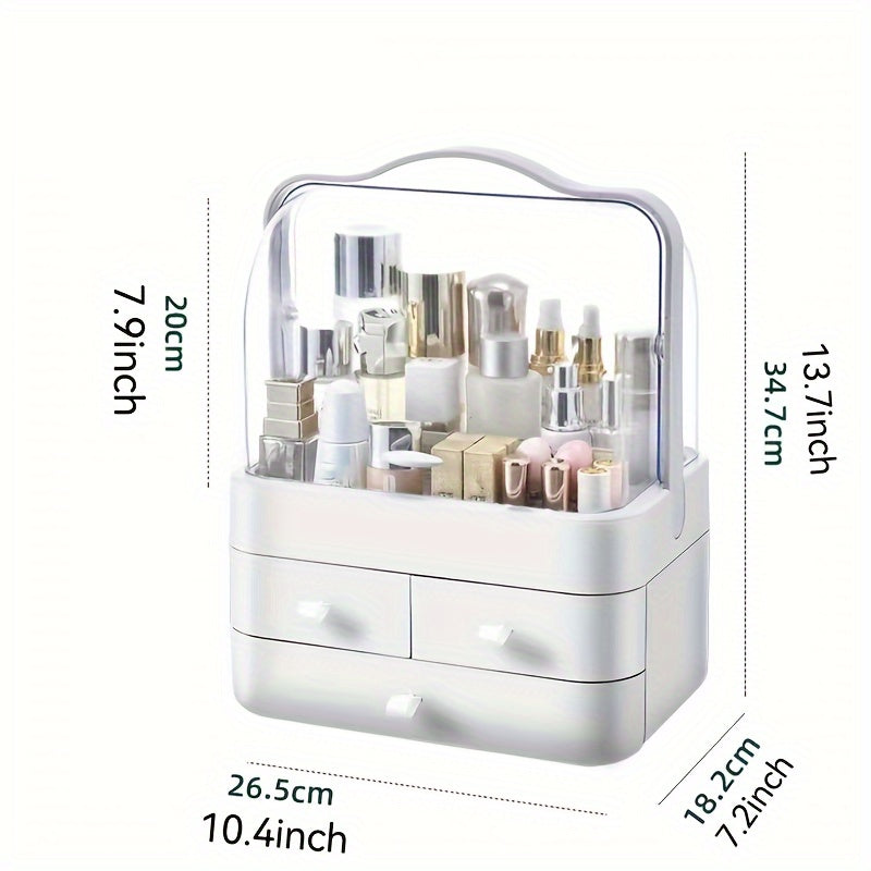 Large Capacity Makeup Organizer with Dual Openings and Clear Top Storage Drawers