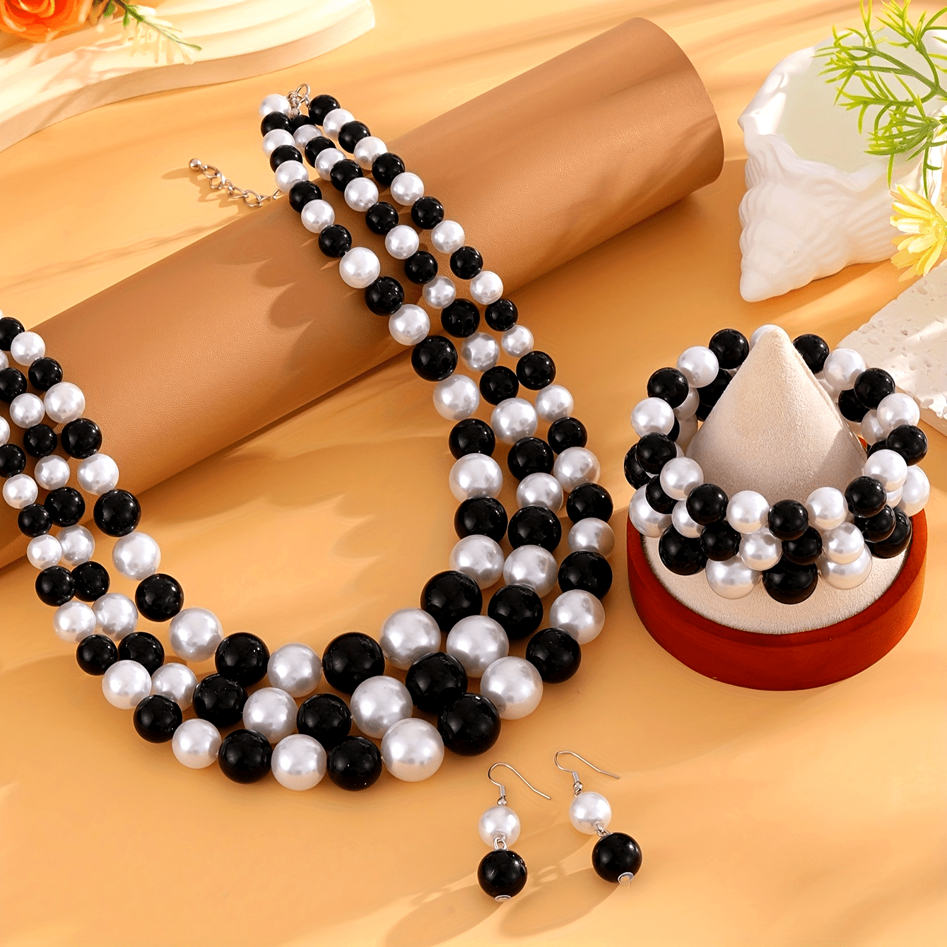 Black and White Pearl Necklace Set for Formal Events Elegant Jewelry