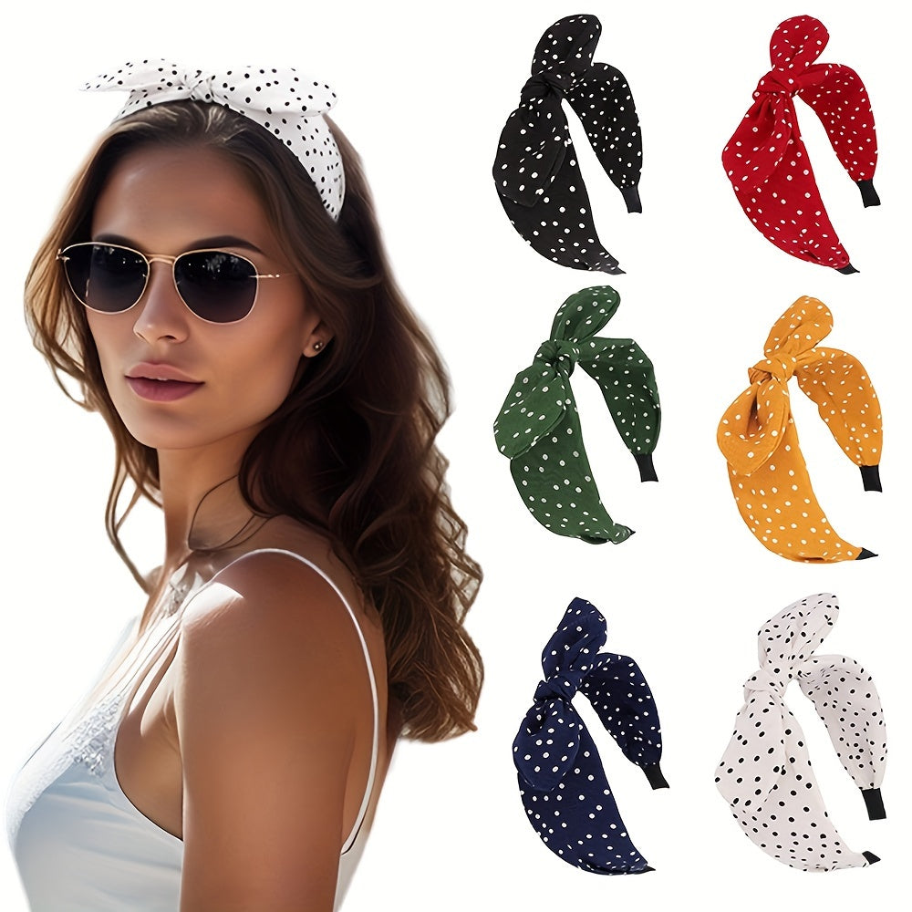 Set of 2 Women's Summer Hairbands with Polka Dot Bows and Rabbit Ears Wide Headbands for Daily Wear