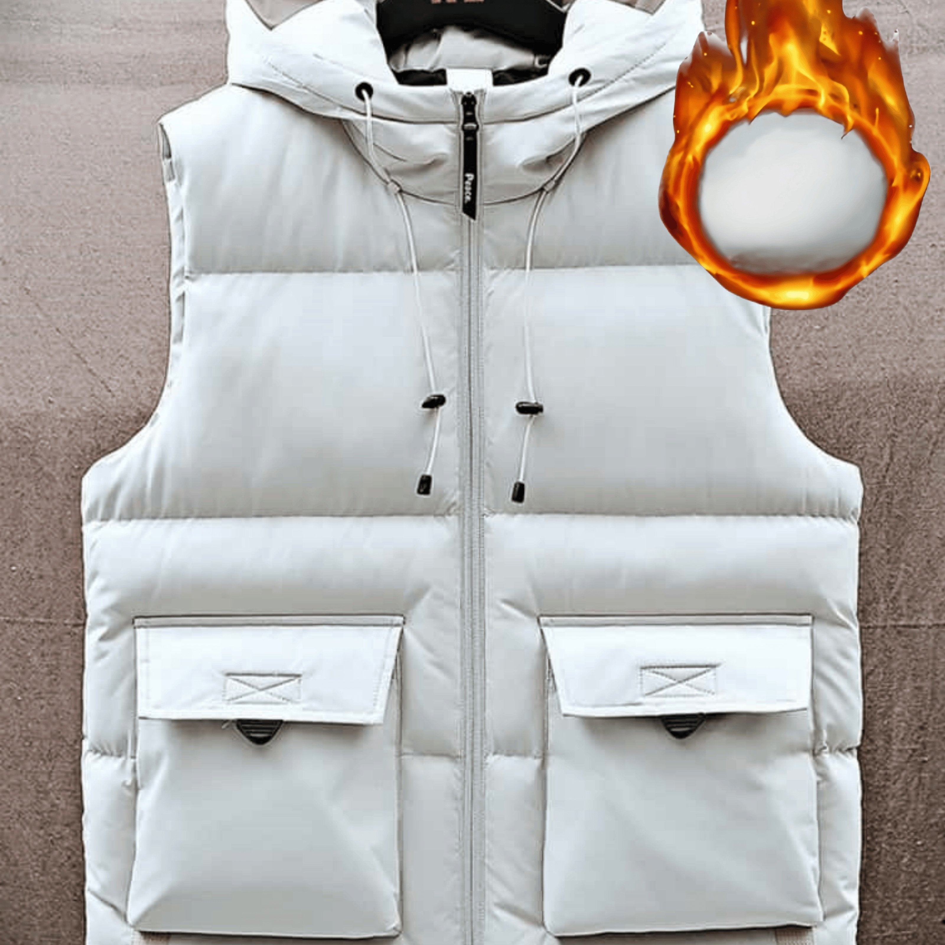 Men's Winter Hooded Vest with Fleece Lining, Multiple Pockets, Stand Collar