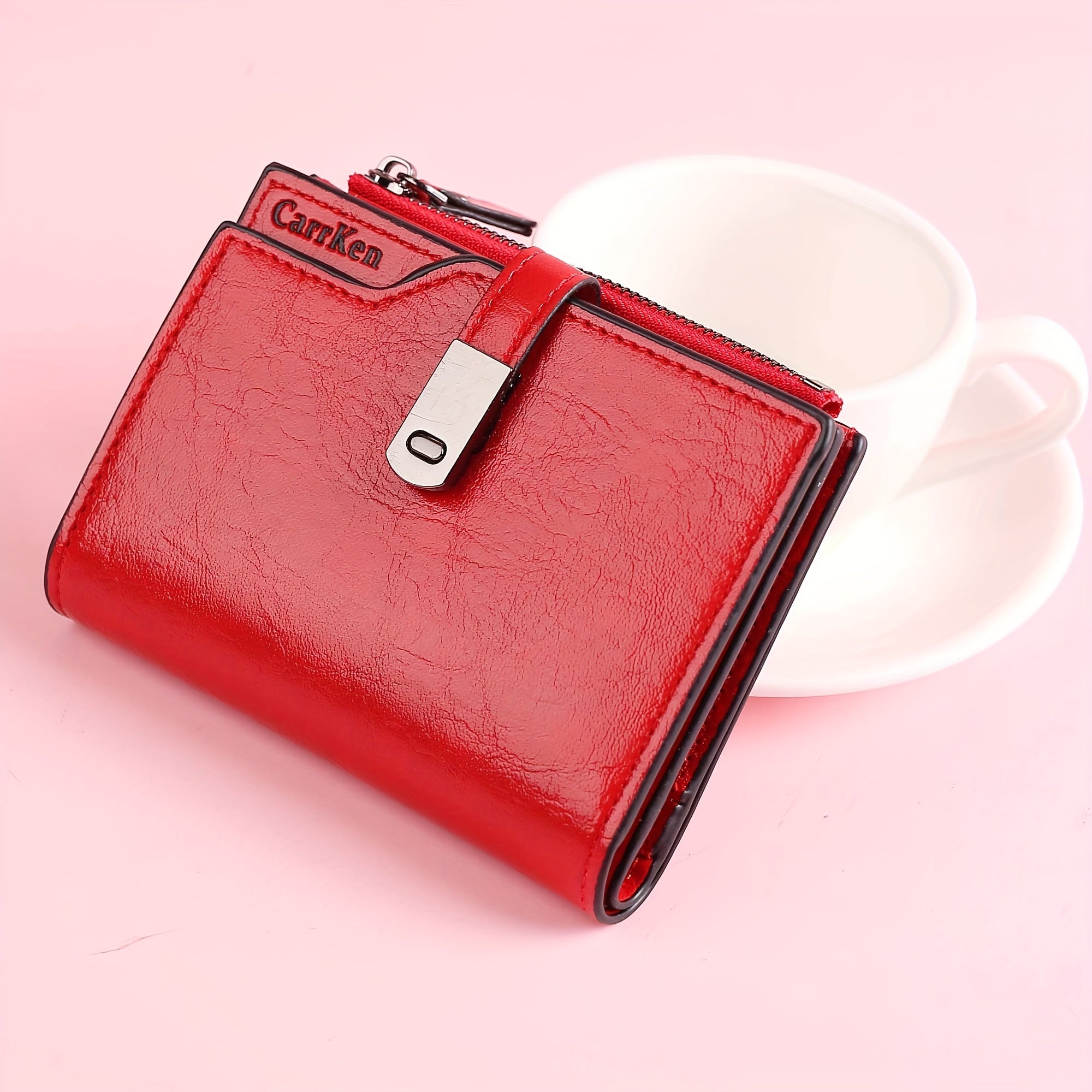 Компактный кожаный кошелек для женщин с застежкой-молнией для монет и несколькими слотами для карт