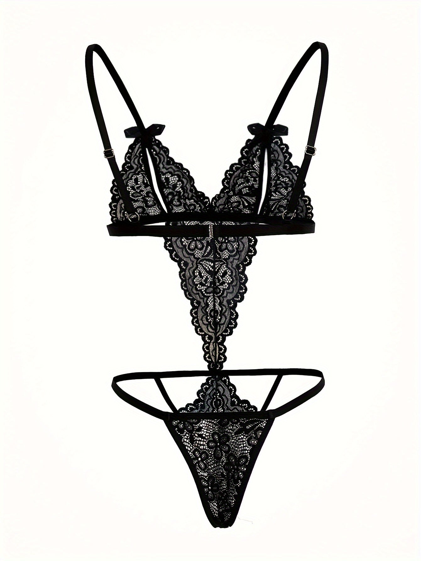 Backless Lace Bodysuit with Bow and Open Crotch Lingerie Set