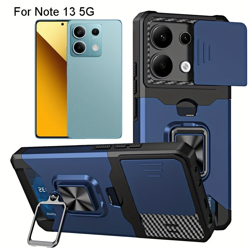 Heavy-Duty Shockproof Phone Case with Metal Stand and Card Slot for Redmi Note 13 Pro Plus 12 Pro 11 Pro