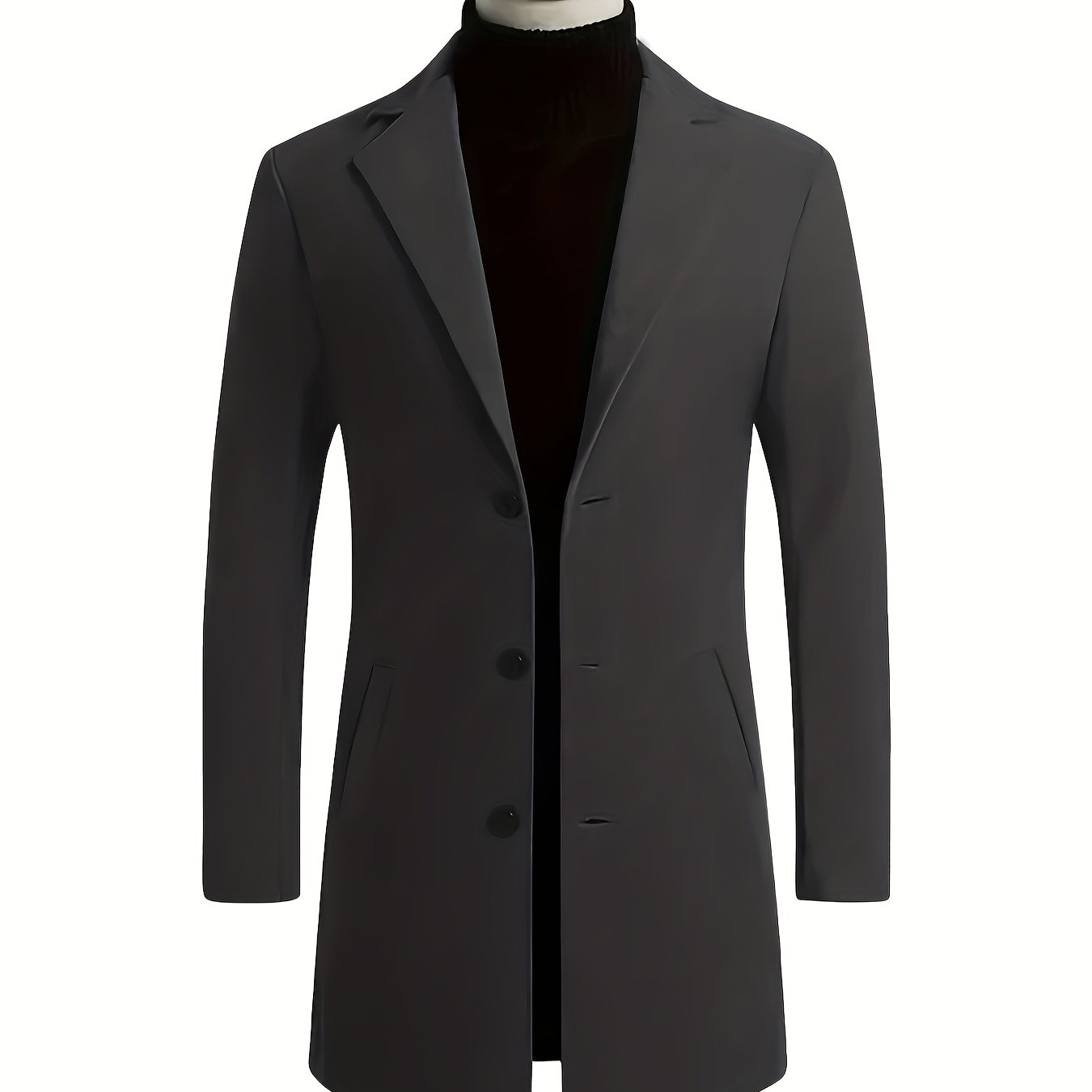 Men's Fall Winter Polyester Solid Color Long Sleeve Lapel Work Coat