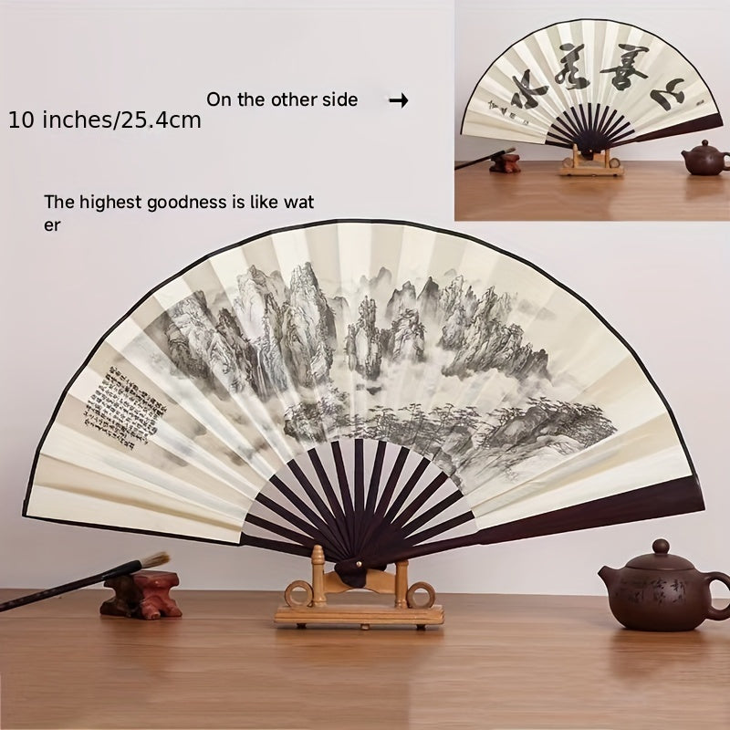 10-Inch Bamboo Folding Fan with Dual-Sided Silk Design Traditional Chinese Style Women’s Accessory