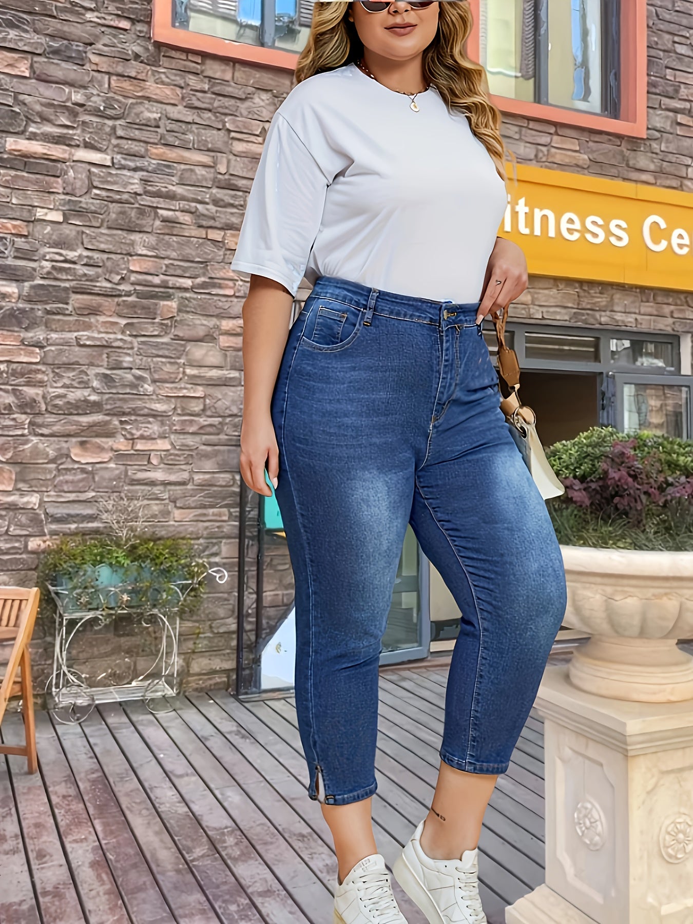 Plus Size Women’s Elastic Split Pants Slim Fit Black Large