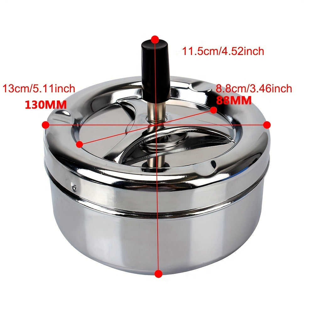 Stainless Steel Round Ashtray with Rotating Lid for Home Office Hotel