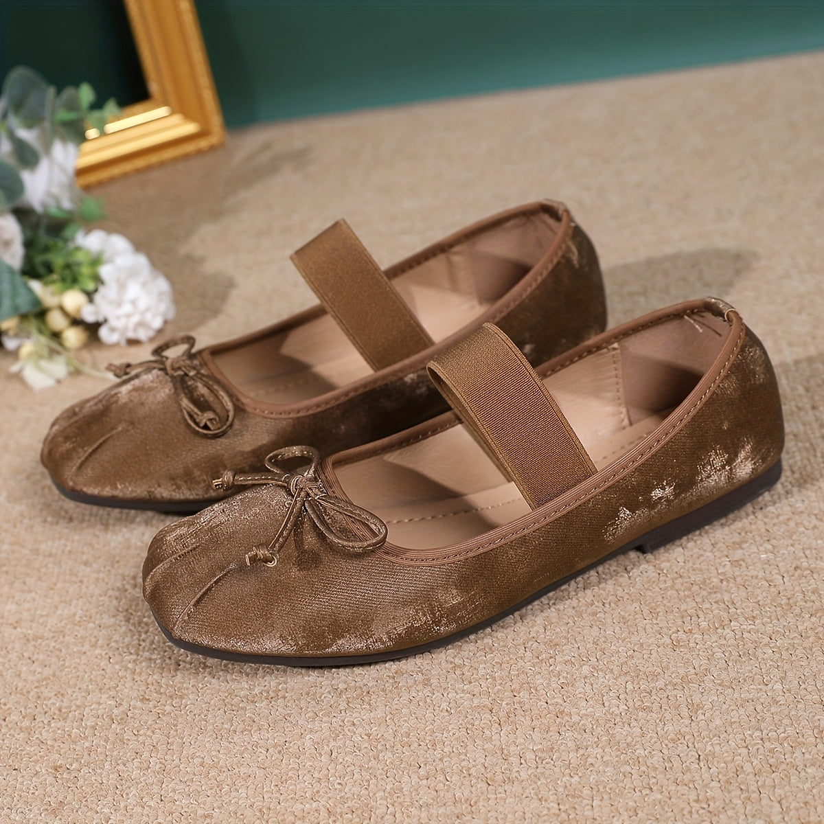 Женские балетные туфли с бантом, квадратный нос, синтетическая обивка, легкие туфли-слипоны