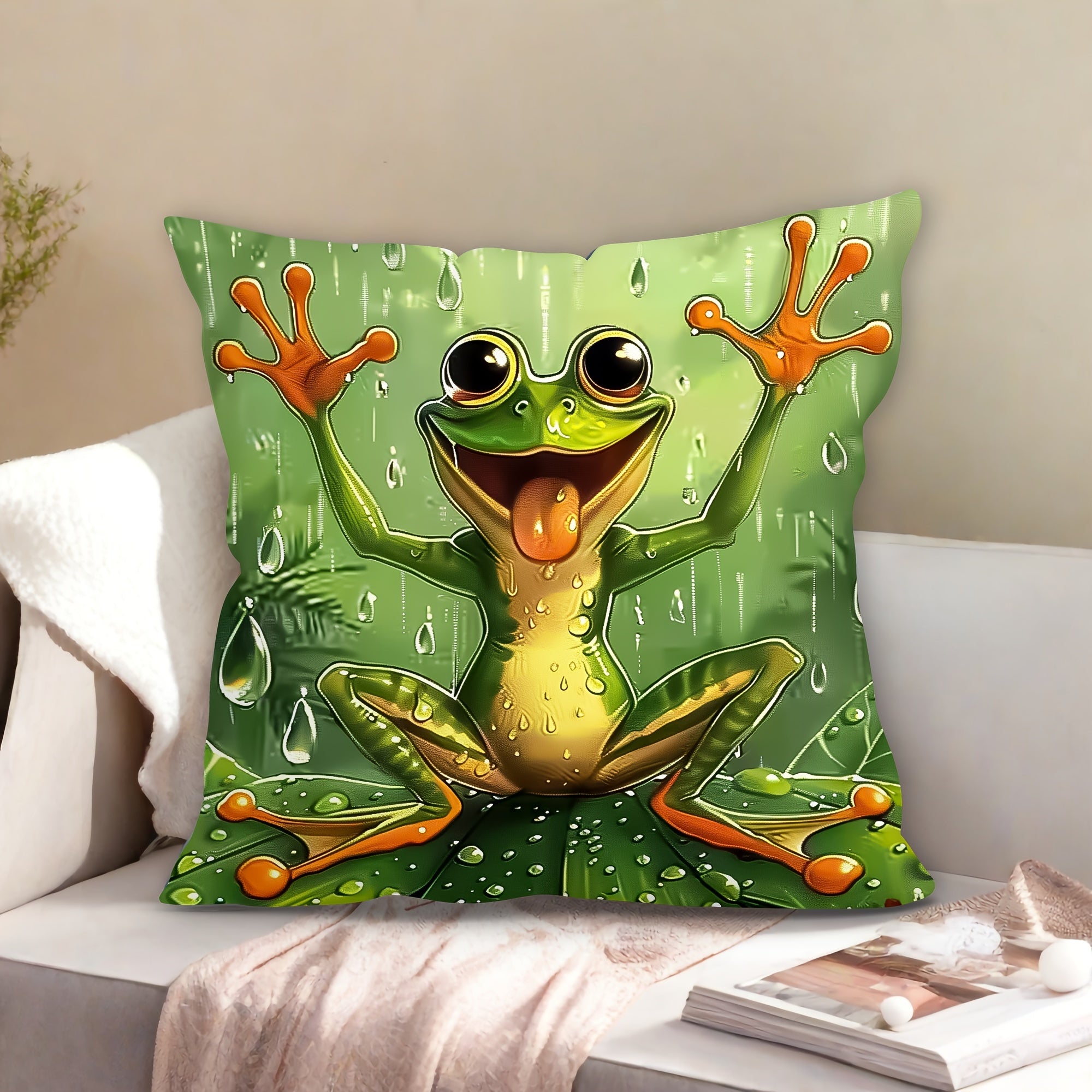 Modern Frog Plush Throw Pillow Cover 45cm Soft Polyester Decorative Cushion for Home Office Car