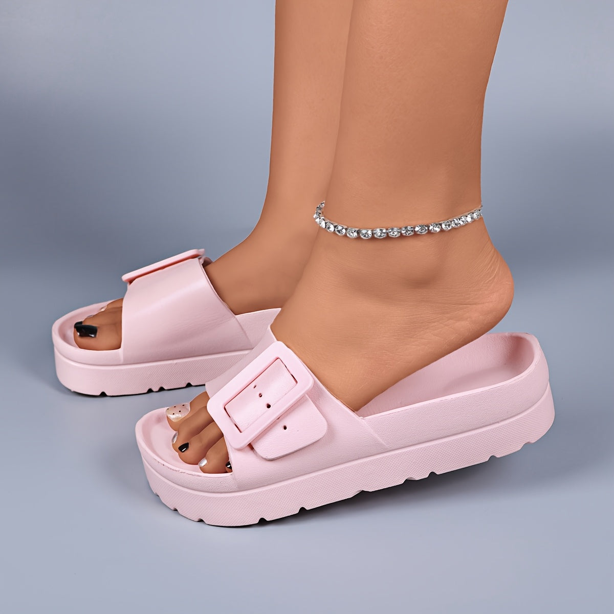 Women's Outdoor Sandals Adjustable Buckle Casual Flip Flops with 1.75-Inch Heels