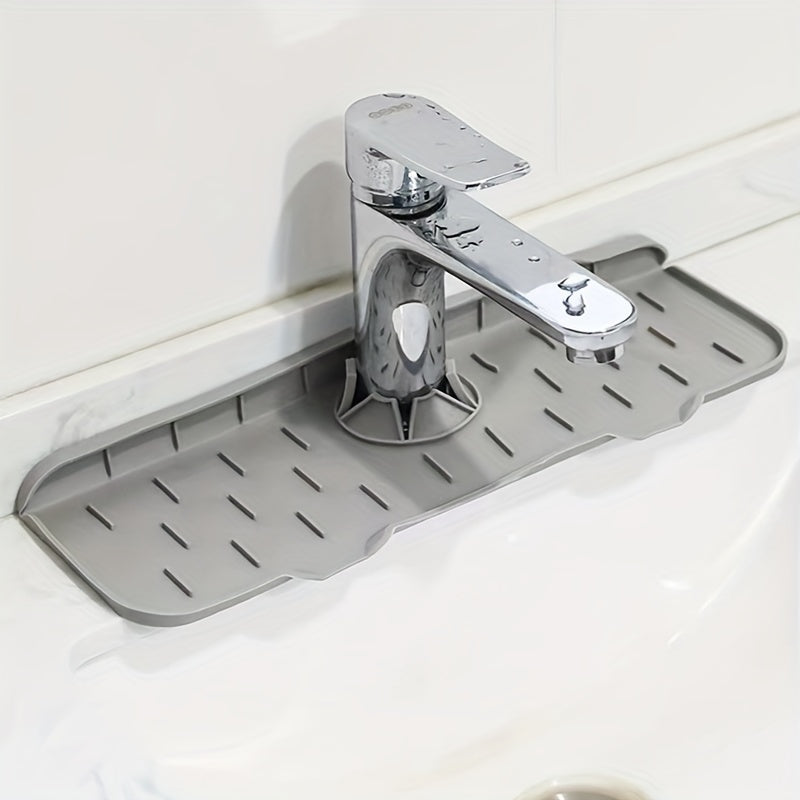 Alfombrilla de protección de silicona para salpicaduras, antideslizante, impermeable, con bandeja de drenaje, gris y negro, 1 pieza