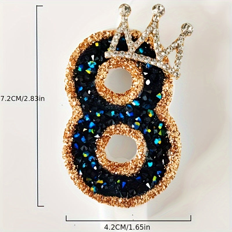 Черная алмазная корона свеча на день рождения с золотым и синим блестками для празднований