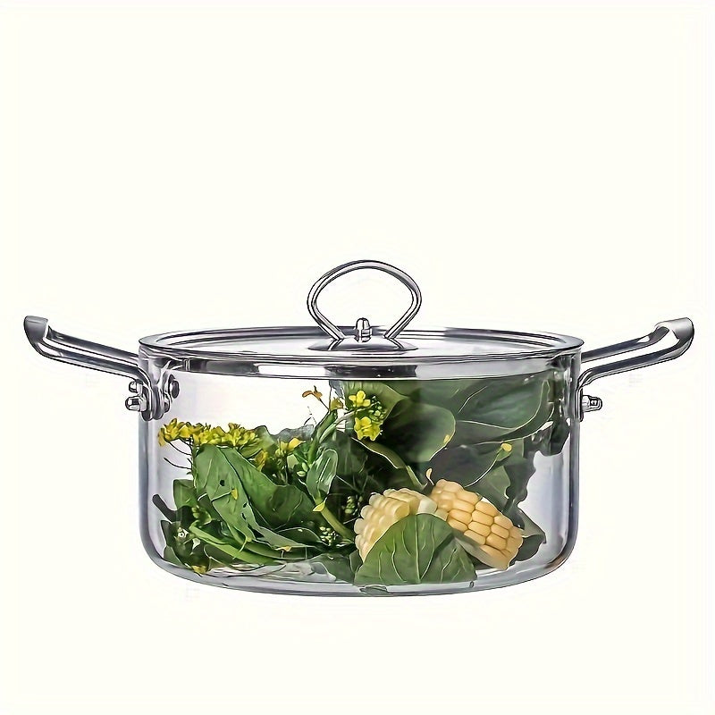 Large Capacity High-Boron Silicon Glass Soup Pot with Double Ears and Lid for Cooking