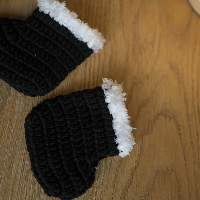 Очаровательный ручной работы крючком рождественский комплект для детей - включает уютную вязаную шапку, шорты и набор пинеток - идеально подходит для первой праздничной фотосессии детей и подарка на крещение.