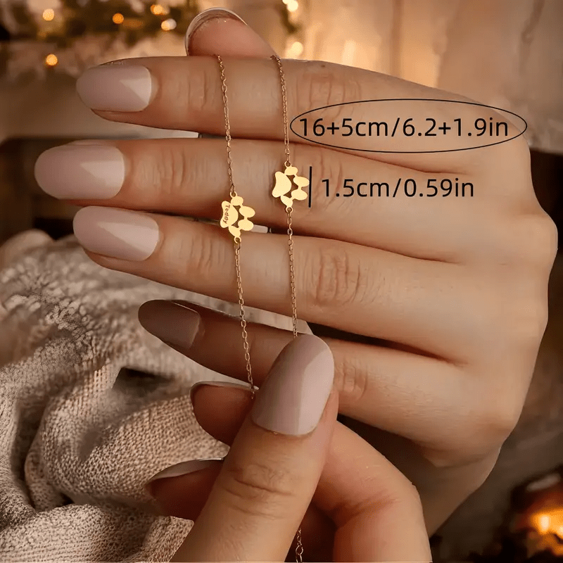 Personalized Stainless Steel Cat Paw Bracelet with Names Bohemian Pet Keepsake Gift