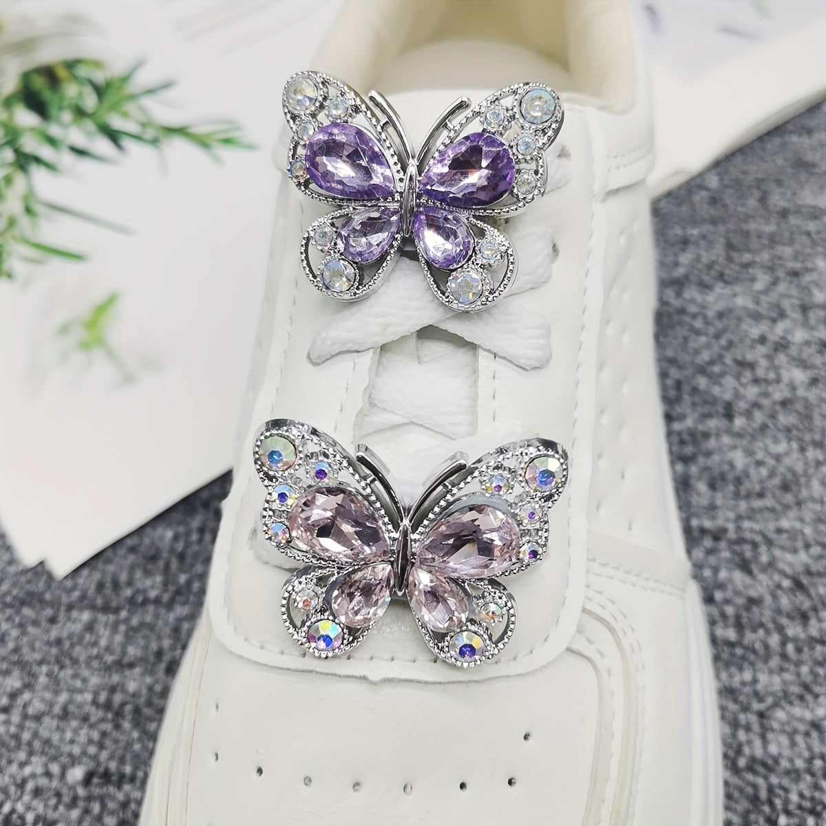 Women Rhinestone Butterfly Shoe Lace Charms Jewelry Shoe Decorations Accessories