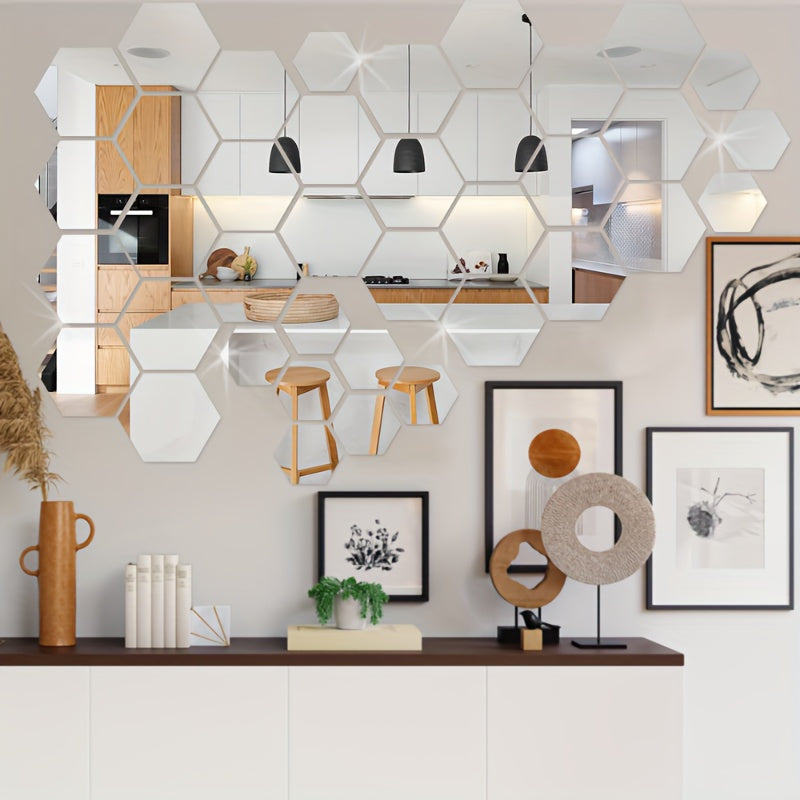 Hexagonal 3D Mirror Wall Stickers for Home Decor, DIY, Modern Design