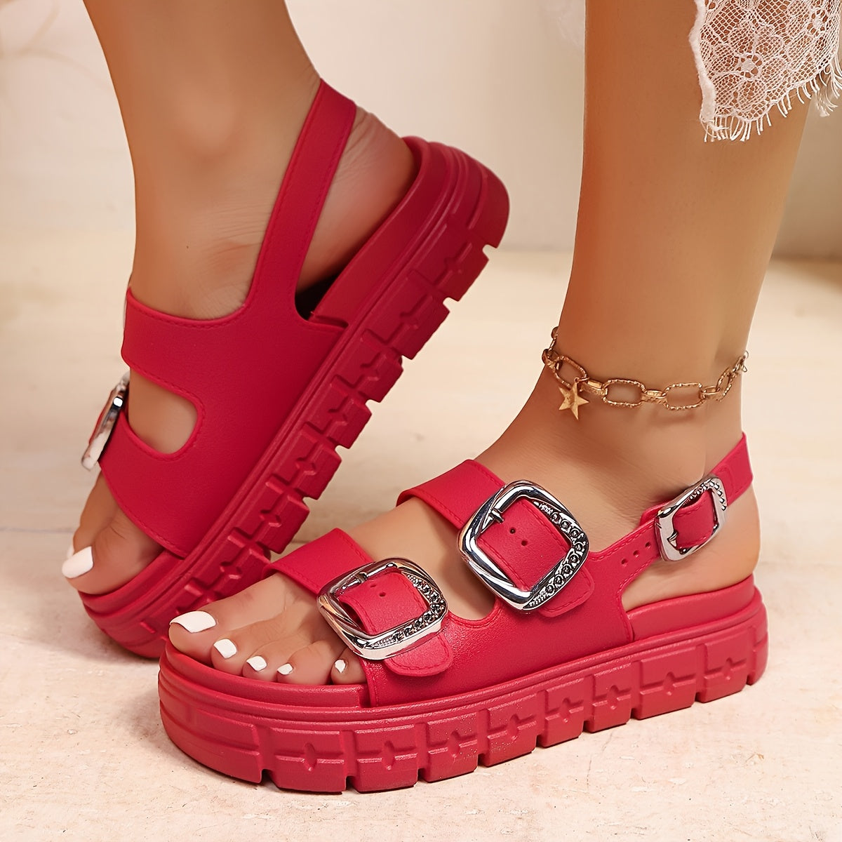 Women's Summer Bohemian Style Double-Buckle Sandals Comfortable Versatile