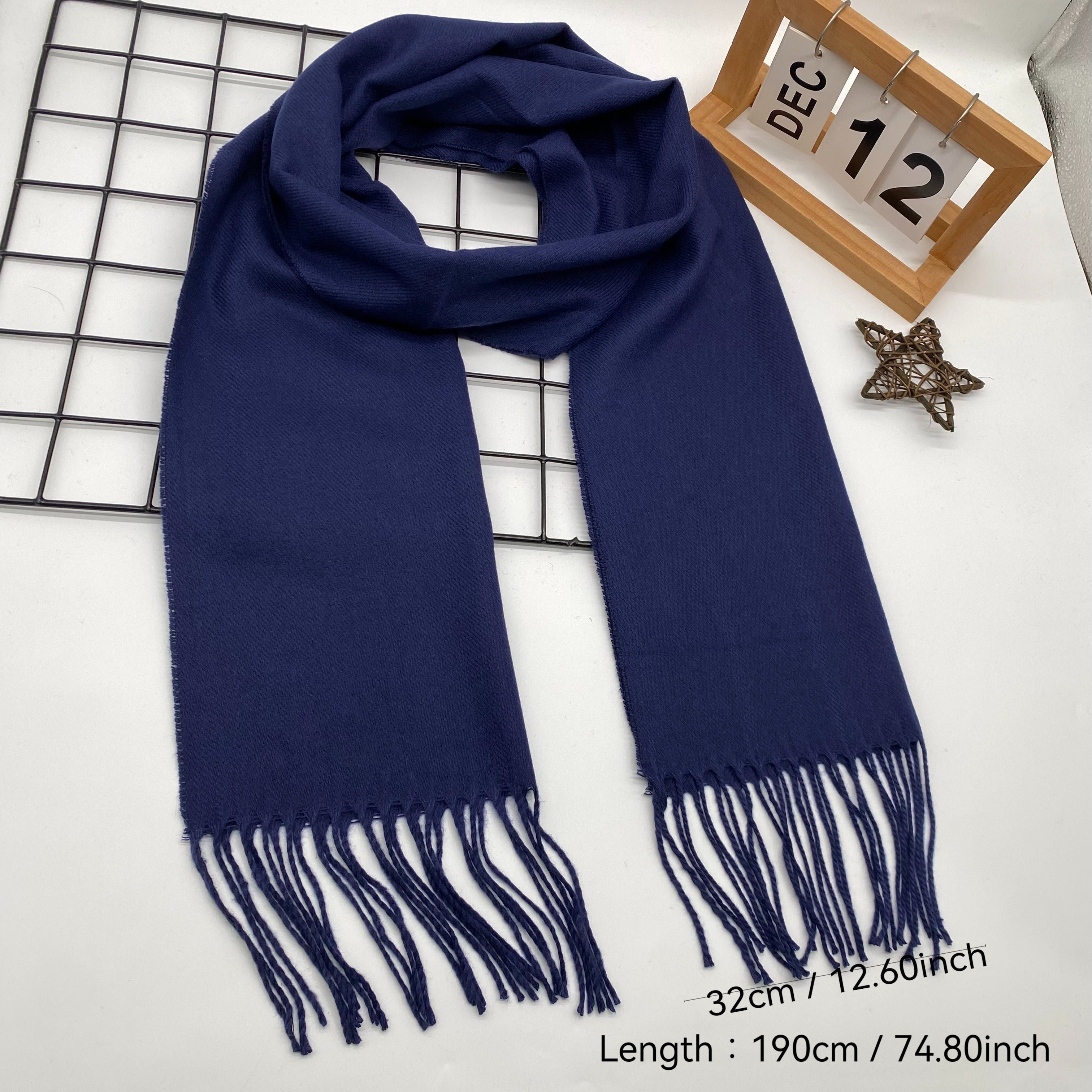 Men's Winter Plaid Scarf with Tassel Edge Soft Polyester Woven Accessory