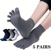 Men's Solid Color Mid-Tube Five-Finger Breathable Cotton Socks 5 or 10 Pairs