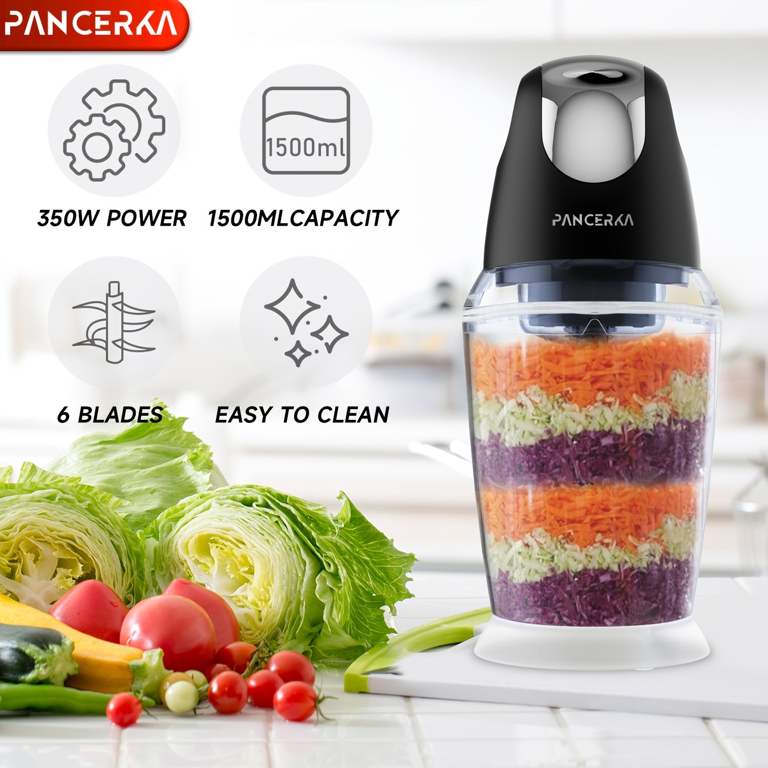 Food Processor 1500ml High-Speed Motor 28000 RPM Plastic Body European Plug